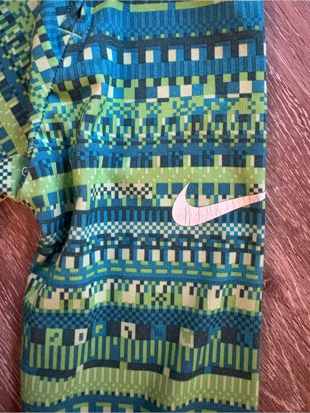 Nike Long-Sleeve Patterned Top in Lime Green and Teal